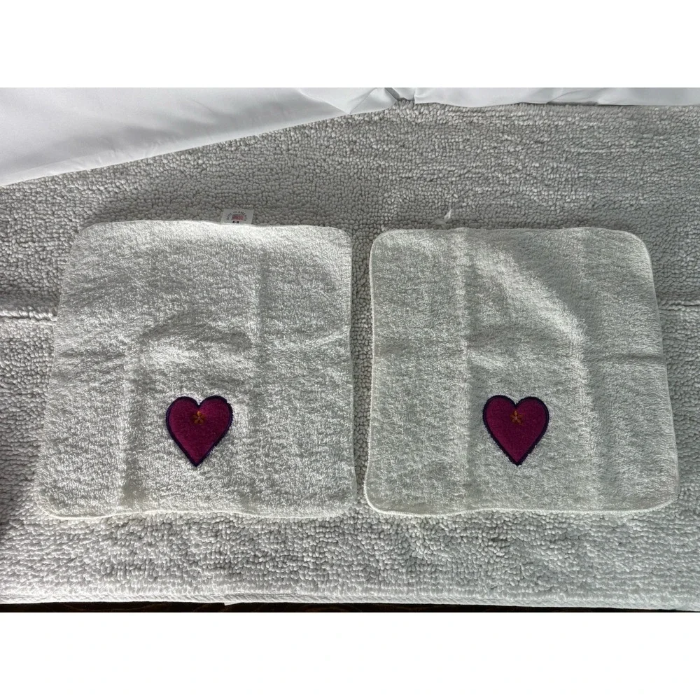 NEW 4-Piece White & Purple Heart Embroidered 100% Cotton Towel Set Made in USA